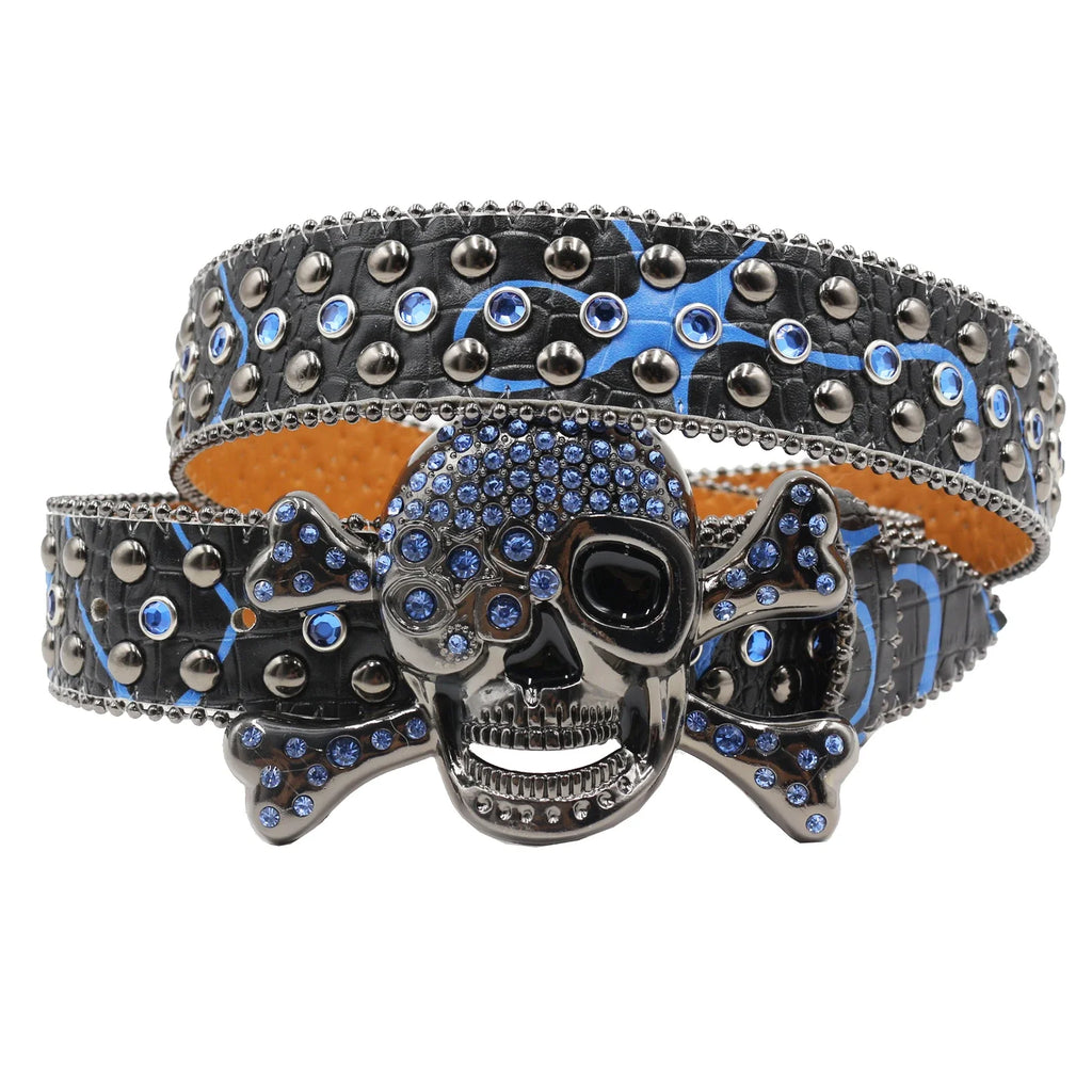 Hot Rhinestone Belts Studded Skull Lether Belts for Women Luxury Designer Brand Strap For Jeans Suppliers White Black