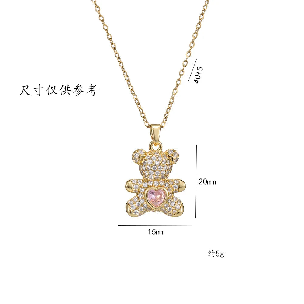 High end Cute Teddy Bear Pendant for Women, Delicate and Shiny Animal Necklace, Korean Popular Jewelry Gift for Girlfriends