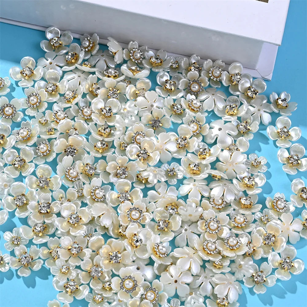 40pcs Imitation Pearl Flower-shaped Rhinestone Buttons for Jewelry Making Decorative Hat Clothes DIY Craft Sewing Accessories