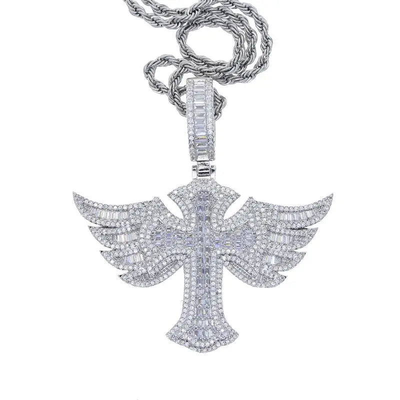 Men's Personality Is Cool, Ha's New Large Wing Pendant,  Copper Inlaid Zircon Fashionable Street Necklace Trend
