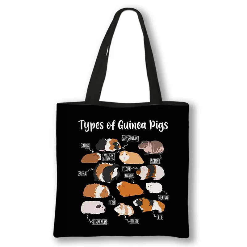 Kawaii Pet Guinea Pig Hamster Print Shoulder Bag Women Casual Handbags Large Capacity Totes Bag Eco Reusable Shopping Bags Gift