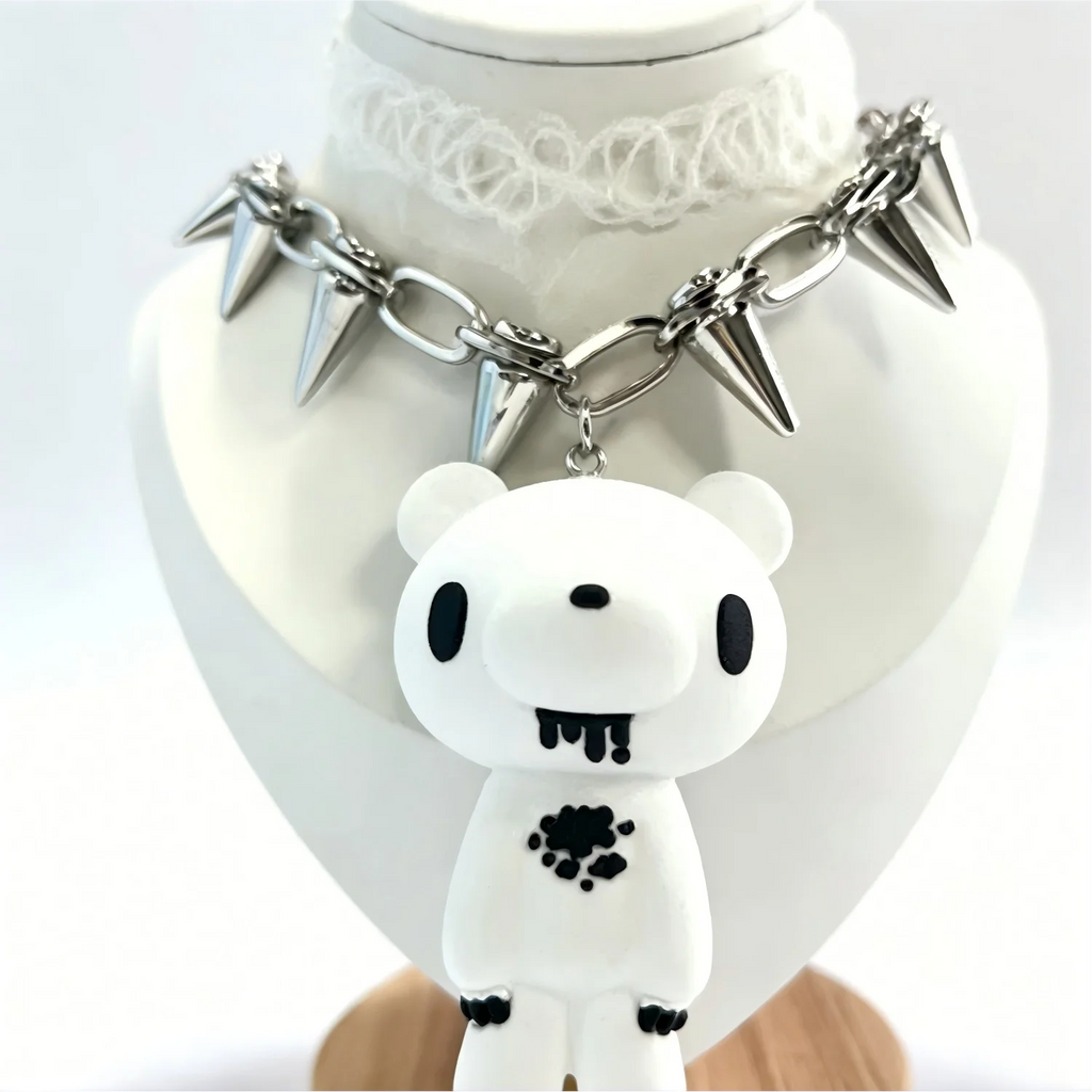 Gloomy Bear Spike Choker Necklace, Y2K Gothic Punk Rivet Chain with Cute Bear Pendant, Harajuku Alternative Jewelry for Women