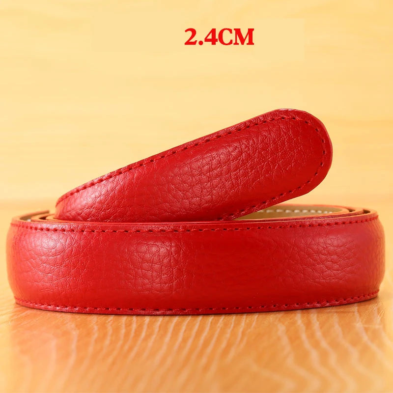 Men Women No Buckle PU Leather Belt, 2.4 2.8 3.0 3.5cm Replacement Waist Strap Belt Body for Automatic Buckle Daily Matching Use