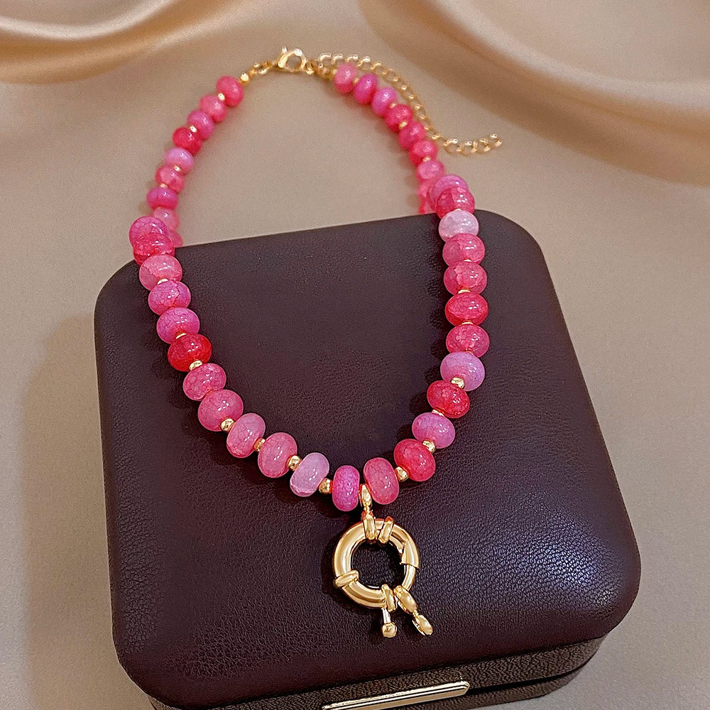 Delicate Colorful Natural Stone Beaded Necklace for Women DIY Buckle Choker Necklaces Party Jewelry Gifts