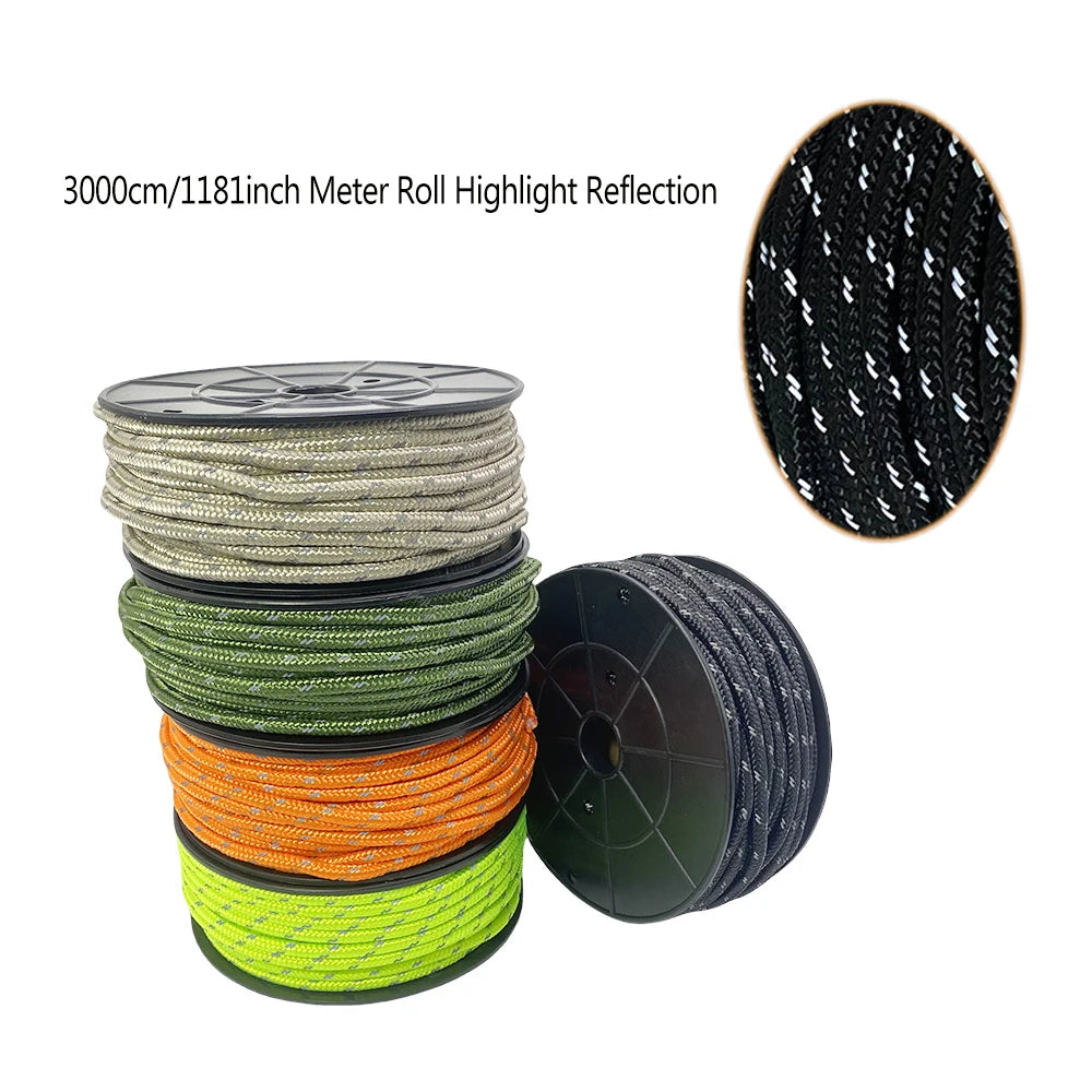 30M Reflective Paracord 6mm Parachute Cord Outdoor Camping Survival Rope Durable Umbrella Tent Lanyard Strap Clothesline Rope