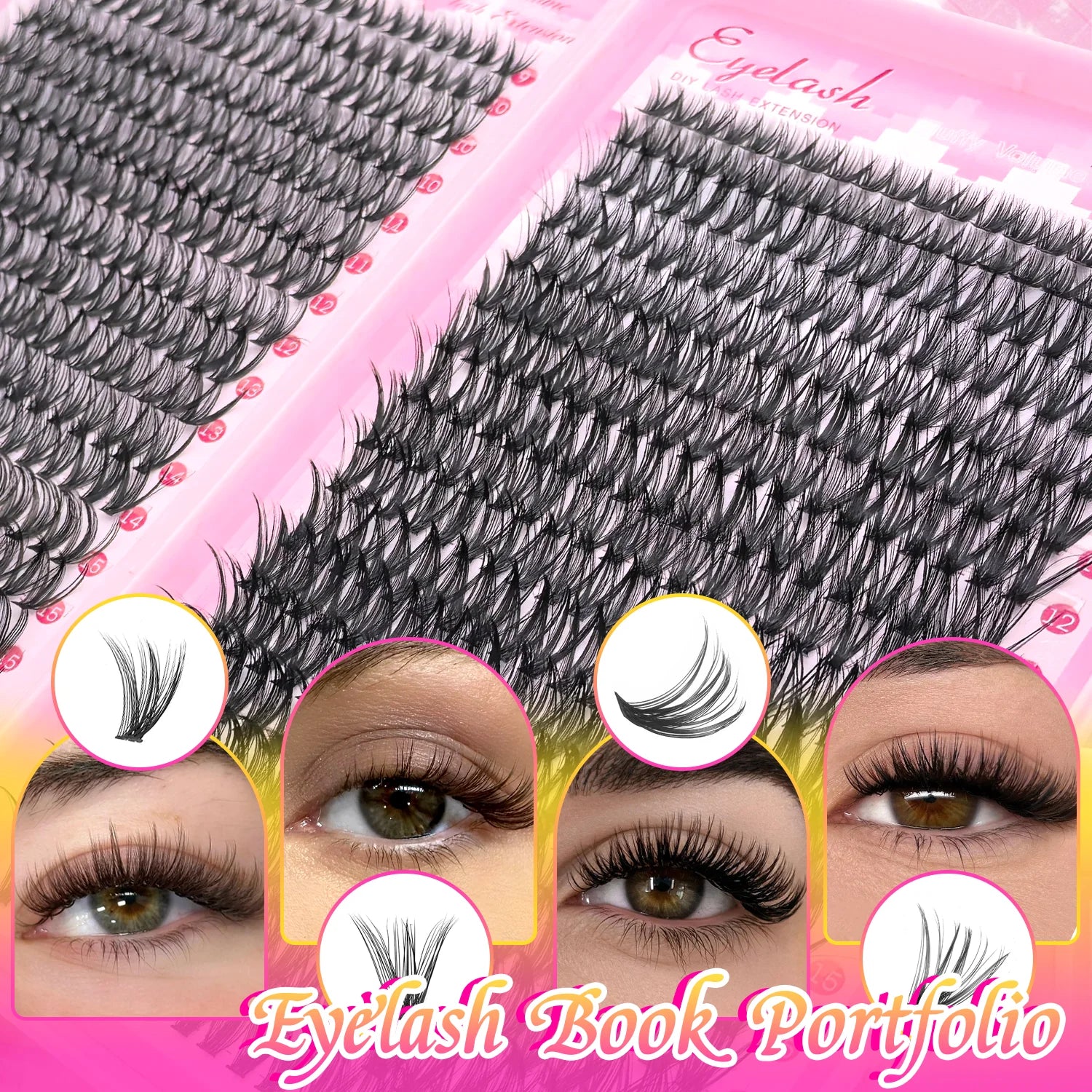 740/200pcs of Eyelash Extension Kit Mix of 30D 40D Lash Clusters Ranging from 9 to 16Mm Suitable for Beginners to Use at Home
