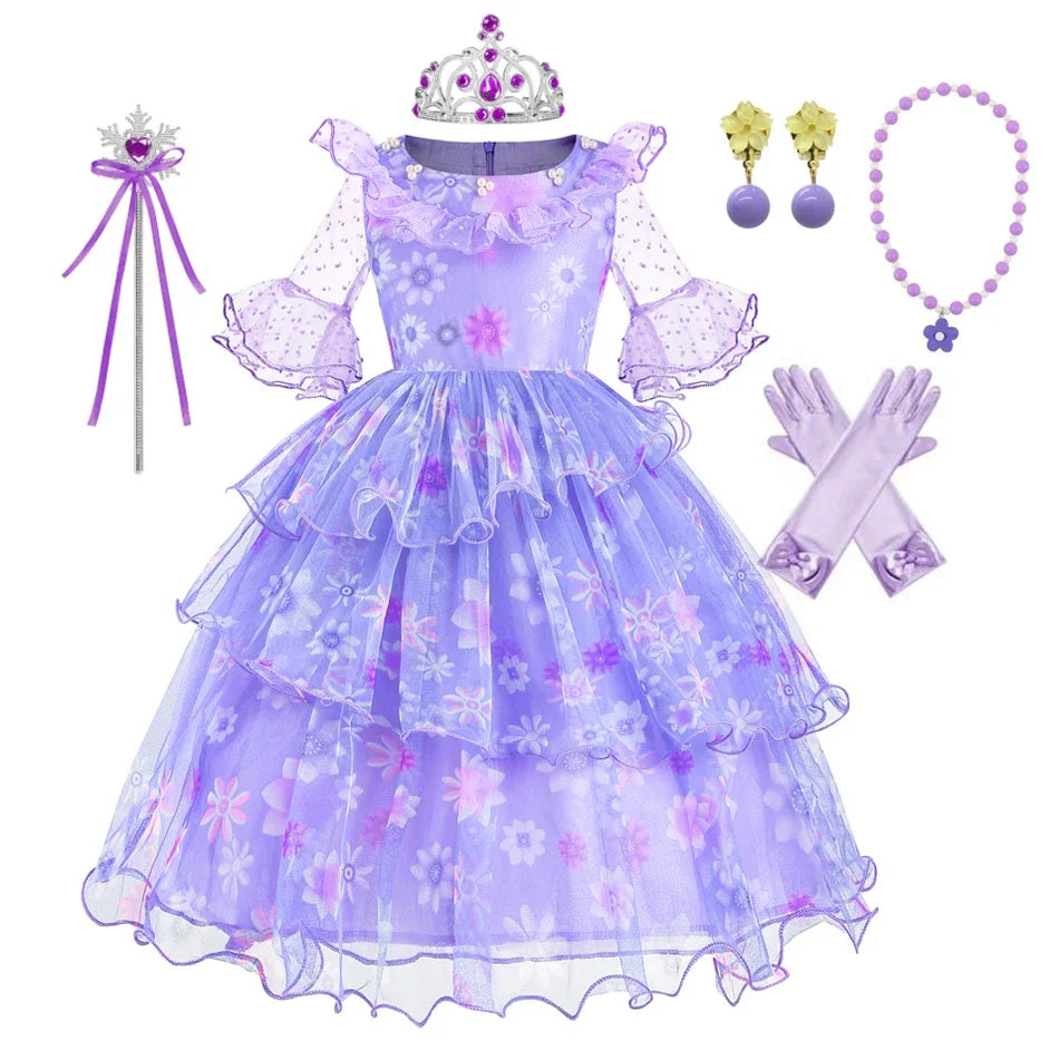 Encanto Costumes Cosplay Princess Dress Isabella Charm for Girls Carnival Christmas Birthday Party Mirabel Dress