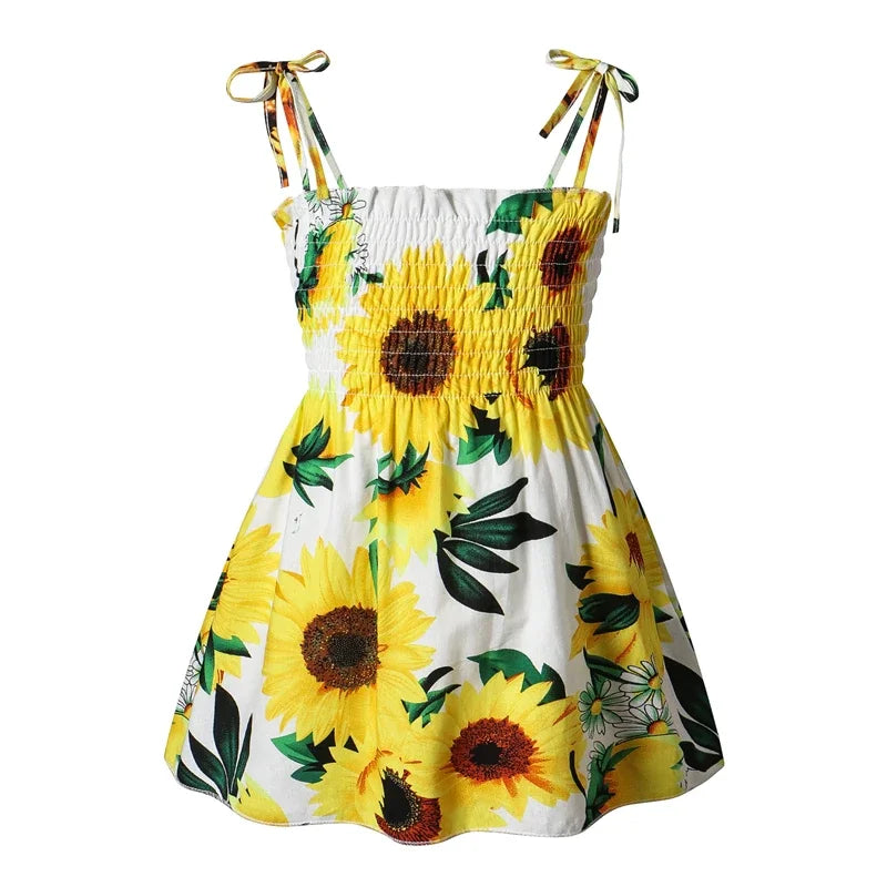 1-6 Years Kids Girls Sleeveless Flower Sundress Summer Beach Strap Princess Dress Cotton Children Clothes Girls Casual Dresses