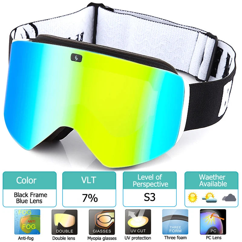 2023 New Double Layer Magnetic Ski Goggles Polarized Lens Skiing Anti-fog UV400 Snowboard Goggles Men Women Ski Glasses Eyewear