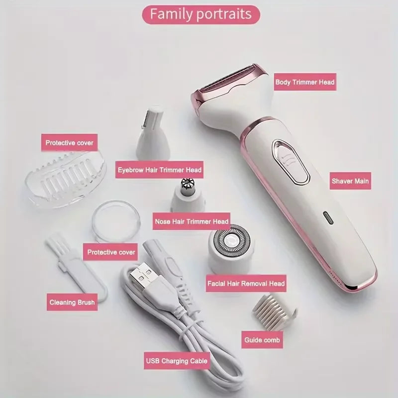 HOMEFISH 4 In 1 Electric Lady Shaver Body Hair Removal Epilator Painless Cordless Trimmer Razor, Gifts For Women