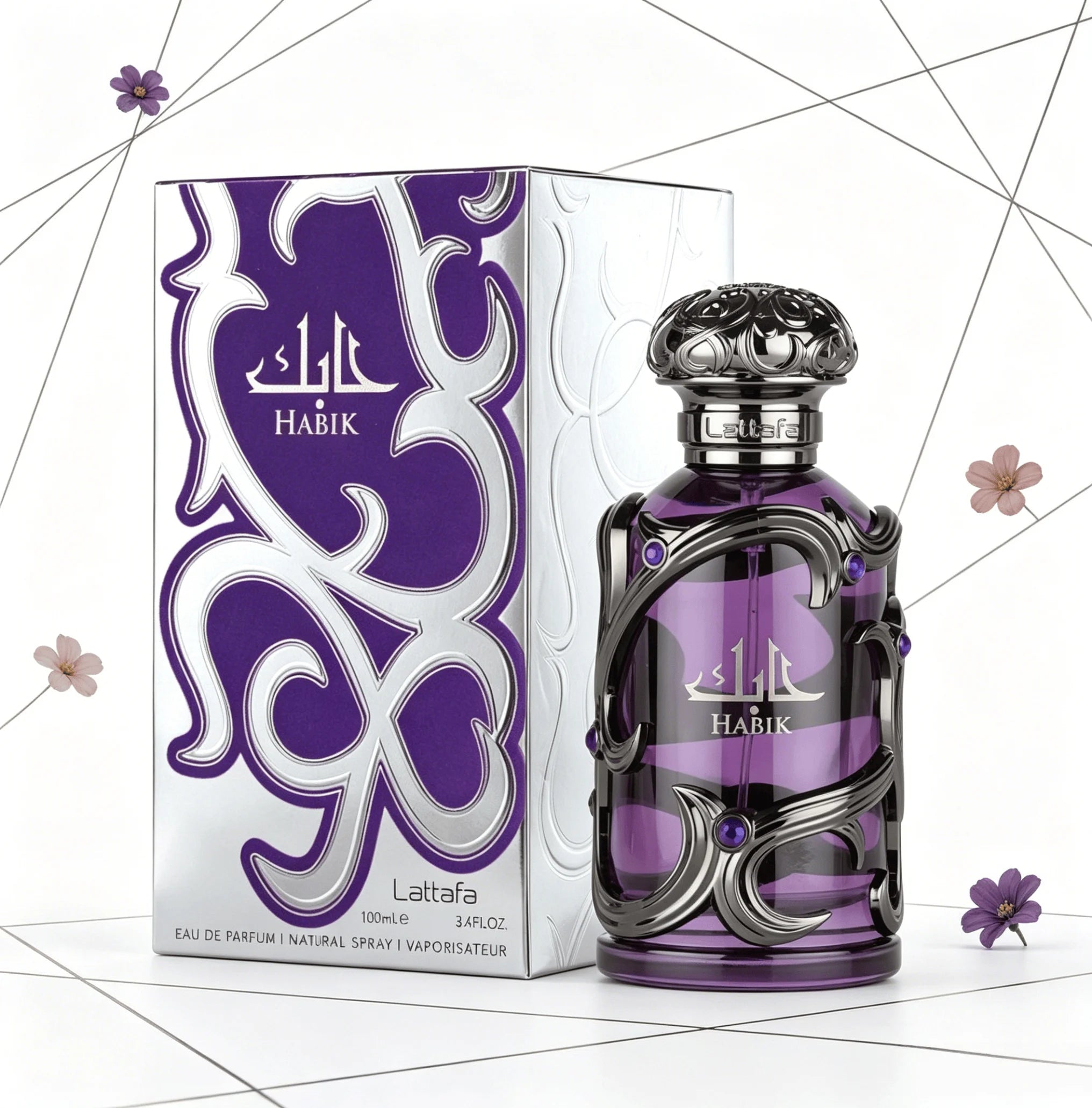 YARA LATTAFA Habik Eau De Parfum 100ML With Original Gift Box Long Lasting Rich Oriental Floral Woody Fragrance Unisex Perfume Transparent Purple Bottle Black Metal Gem Decor Luxury Scent Wedding Party Gift for Men Women