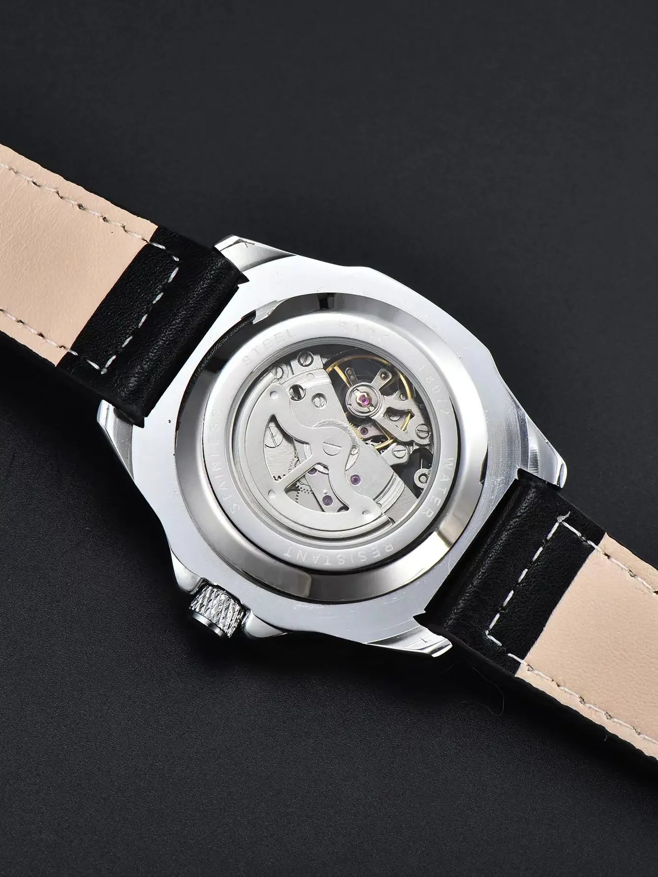 LONGLUX Automatic Watch Sport Style Wholesale Mechanical Wristwatches Fashion Hollow Leather Mens Watch Men Gift