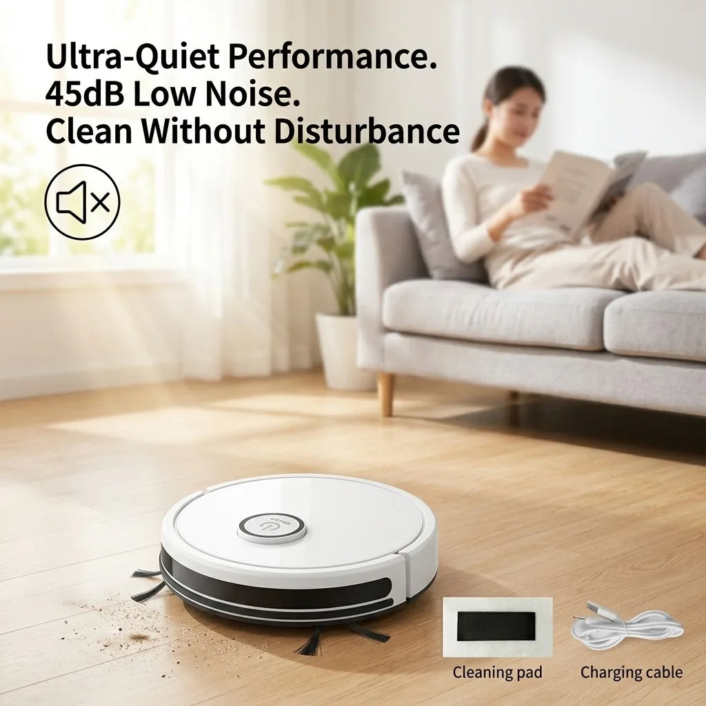 Robot Vacuum Cleaner, 4.5cm Ultra-Slim Robotic Vacuum for Pet Hair & Hard Floor, 45dB Quiet Automatic Floor Sweeper with 50-Min Runtime, Smart Obstacle Avoidance Mini Sweeping Robot for Home & Office