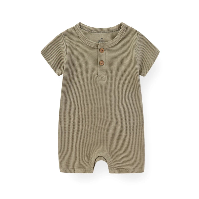 Kiddiezoom 1 PCS Fashion Four Seasons Unisex Solid Short Sleeve Baby Boy Girl Rompers 100%Cotton Soft Newborn Jumpsuit Clothes