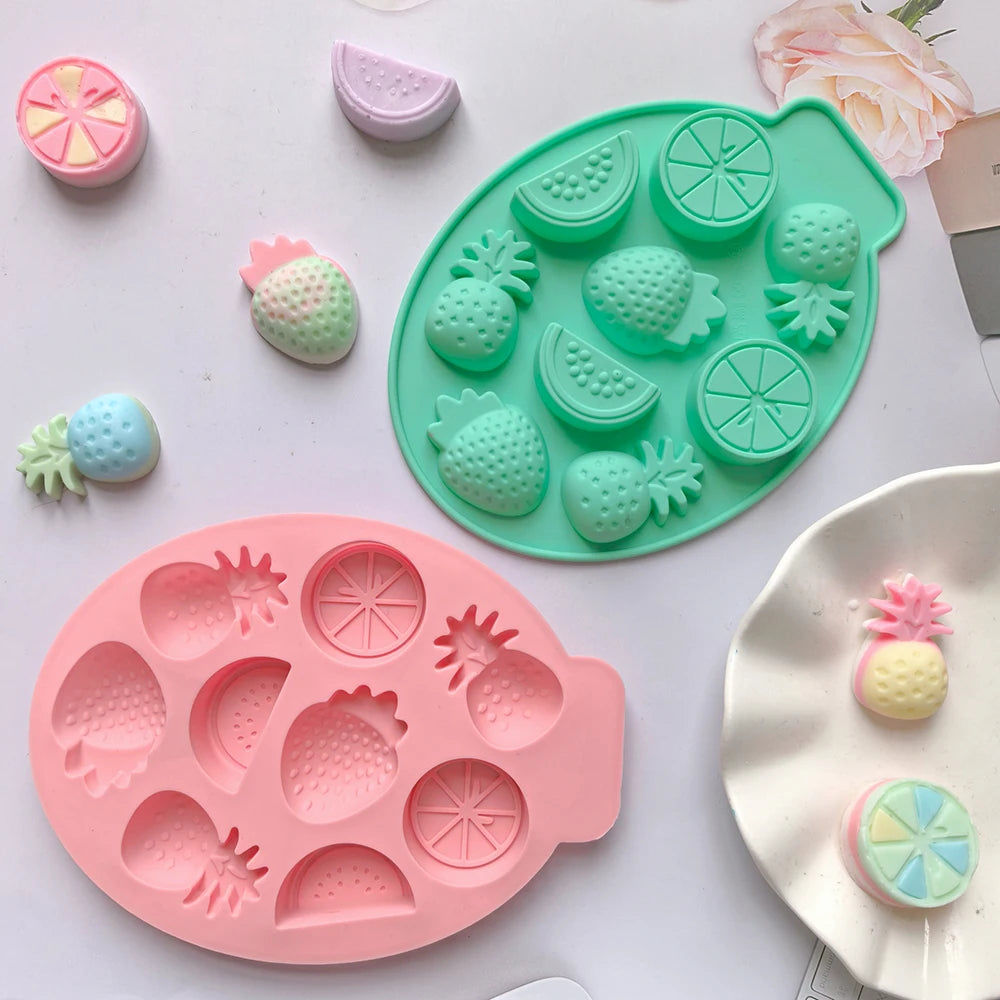 1pc 9-cavity 4 fruit shaped chocolate candy silicone molds, pudding, biscuit, ice tray molds, cake decoration baking utensils