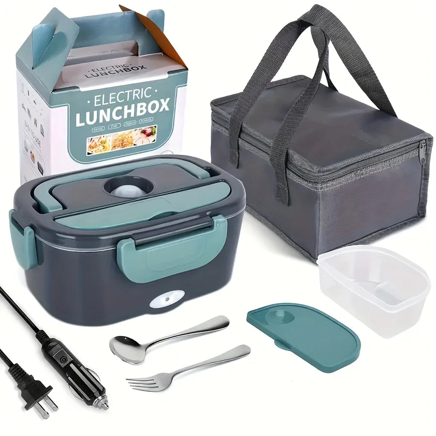 New US Standard Electric Lunch Box Double Compartment Portable Food Heater 110V-240V 12V 24V for Home Car Camping