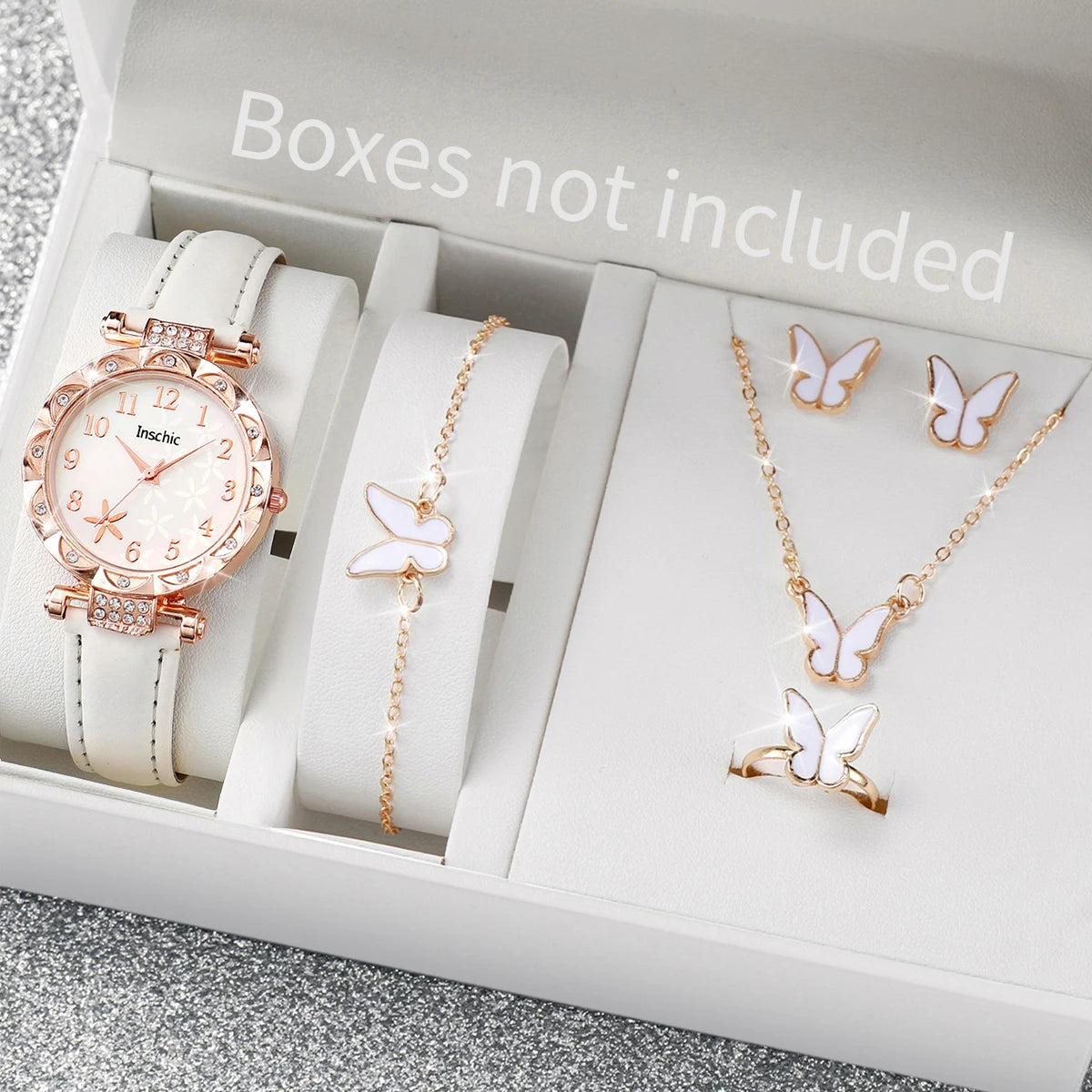 5/6PCS Fashion Rhinestone Women Watches Casual Leather Band Quartz Watch for Women Clock Jewelry Set Reloj Mujer（Without Box）