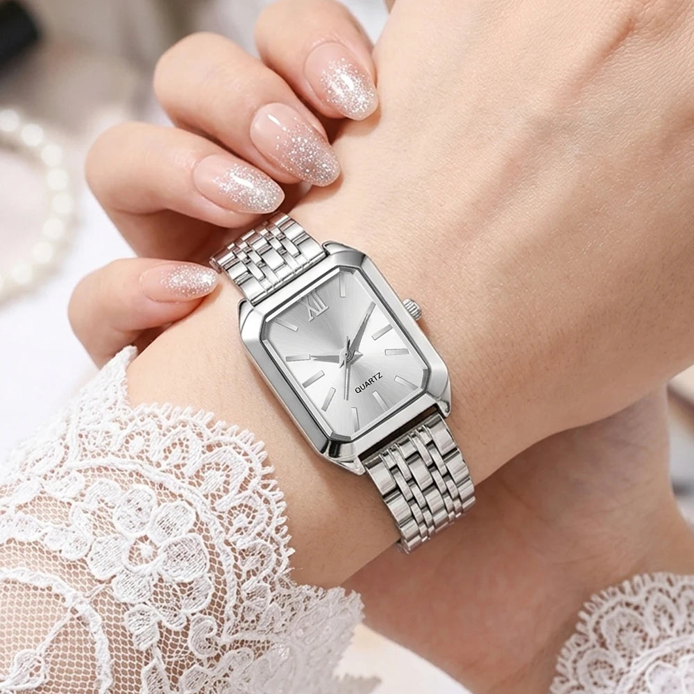 5Pcs/Set Unisex Jewelry Watches Women's Wristwatch Accessories Silver Fashion Business Elegant Trendy Classic Exquisite Light Luxury Simple Luxurious Bracelet Watch Set Y2K Suitable for Travel, Vacation, Parties, Daily Outfit