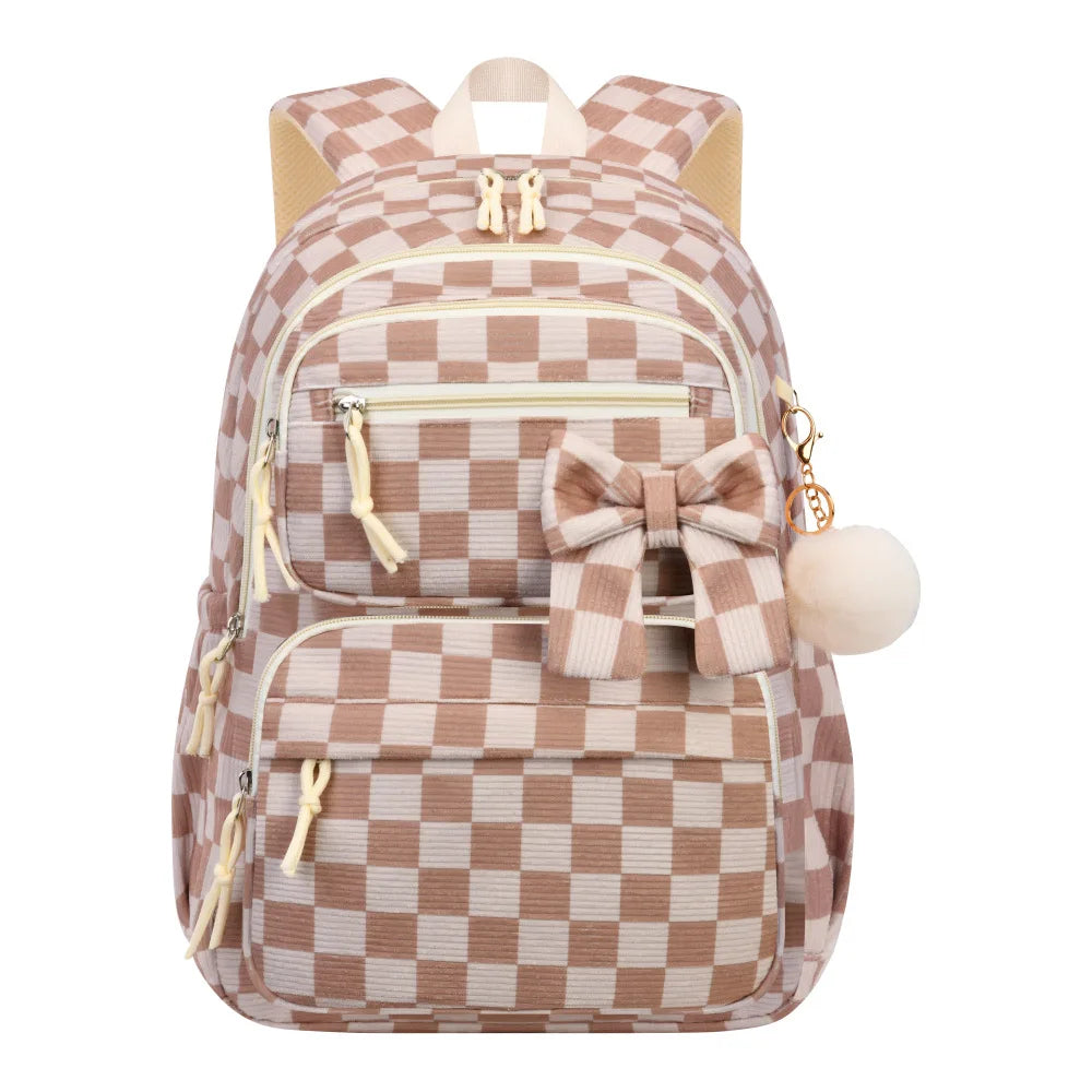 Corduroy Girls School Bags Korean Style Daily Backpack For Women lightweight bow Travel Backpacks Teenagers Casual Bags