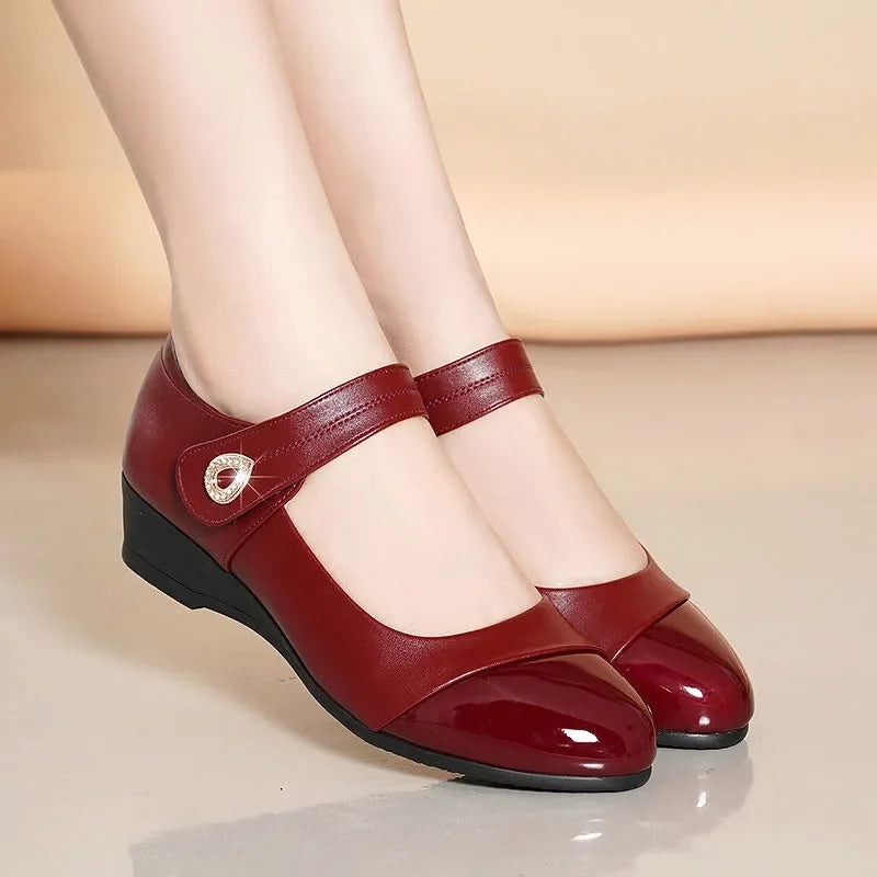 Women Fashion Black Pu Leather Office Square Heel Pumps Lady Casual Sweet Light Weight Comfort Spring Summer Heel Shoes H1173