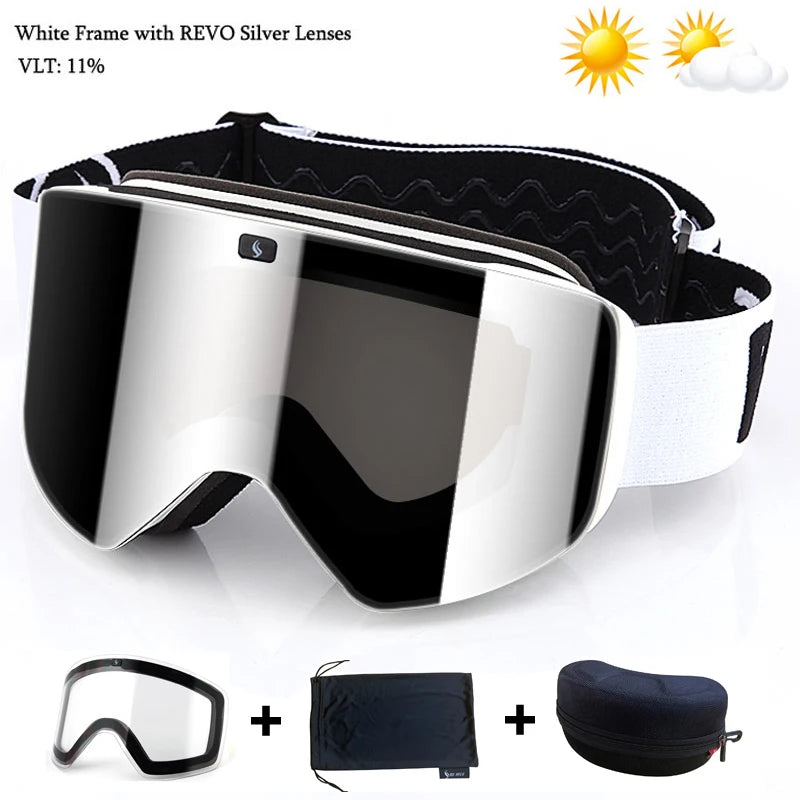 Magnetic Lens Ski Goggles Double Layer Polarized Lens Skiing Anti-fog Snowboard Goggles Men Clear Lens Ski Glasses Eyewear