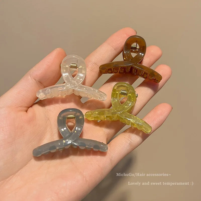 4pcs Mini Cute Claw Clip Small Girl Hair Claw Semi Transparent Bangs Side Clip Small Shark Clip Women's Hair Accessory