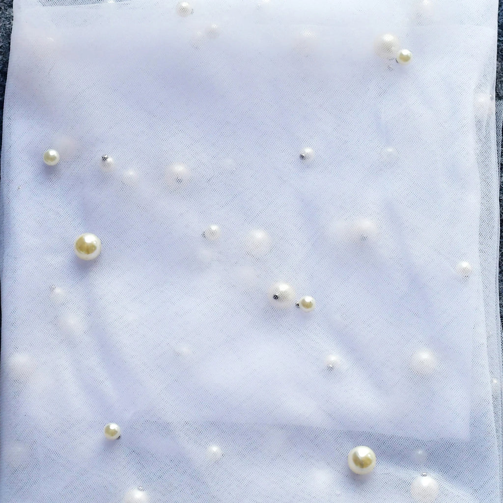 2 Tiers Wedding Veil Long Pearls Beaded Bridal Veils with Blusher Cover Face Cathedral Soft Tulle Wedding Accesories V171