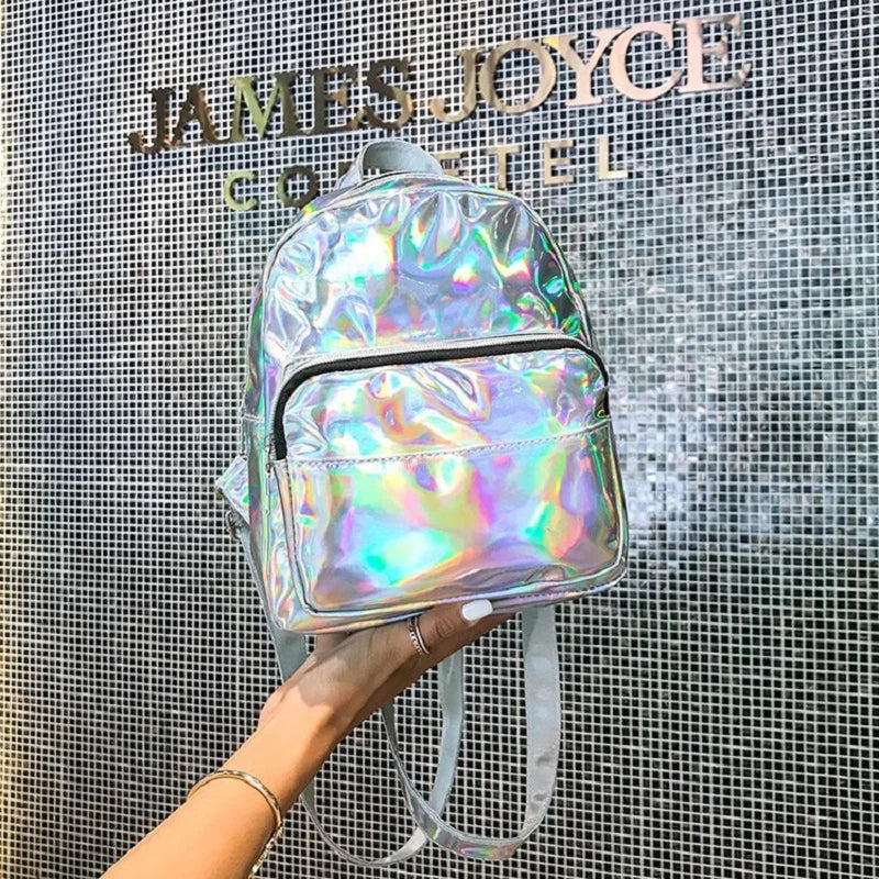 2025 Fashion Laser Backpack Preppy Style School Shiny Laser PU Leather Women Girls Bag Silver Waterproof Holographic Backpack
