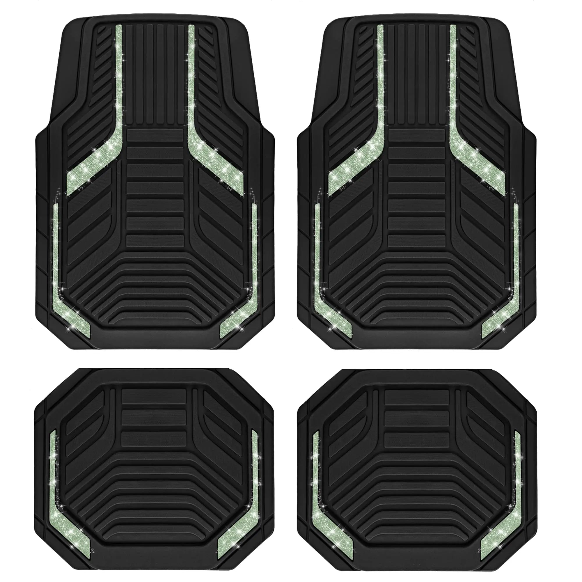 Heavy Duty Rubber Floor Mats, Purple Aluminum Film Car Mats Set, Front and Rear Car Mats with Anti-Slip Backing, All Weather Protection, Trim-to-Fit for Automotive SUV, Sedan, Van