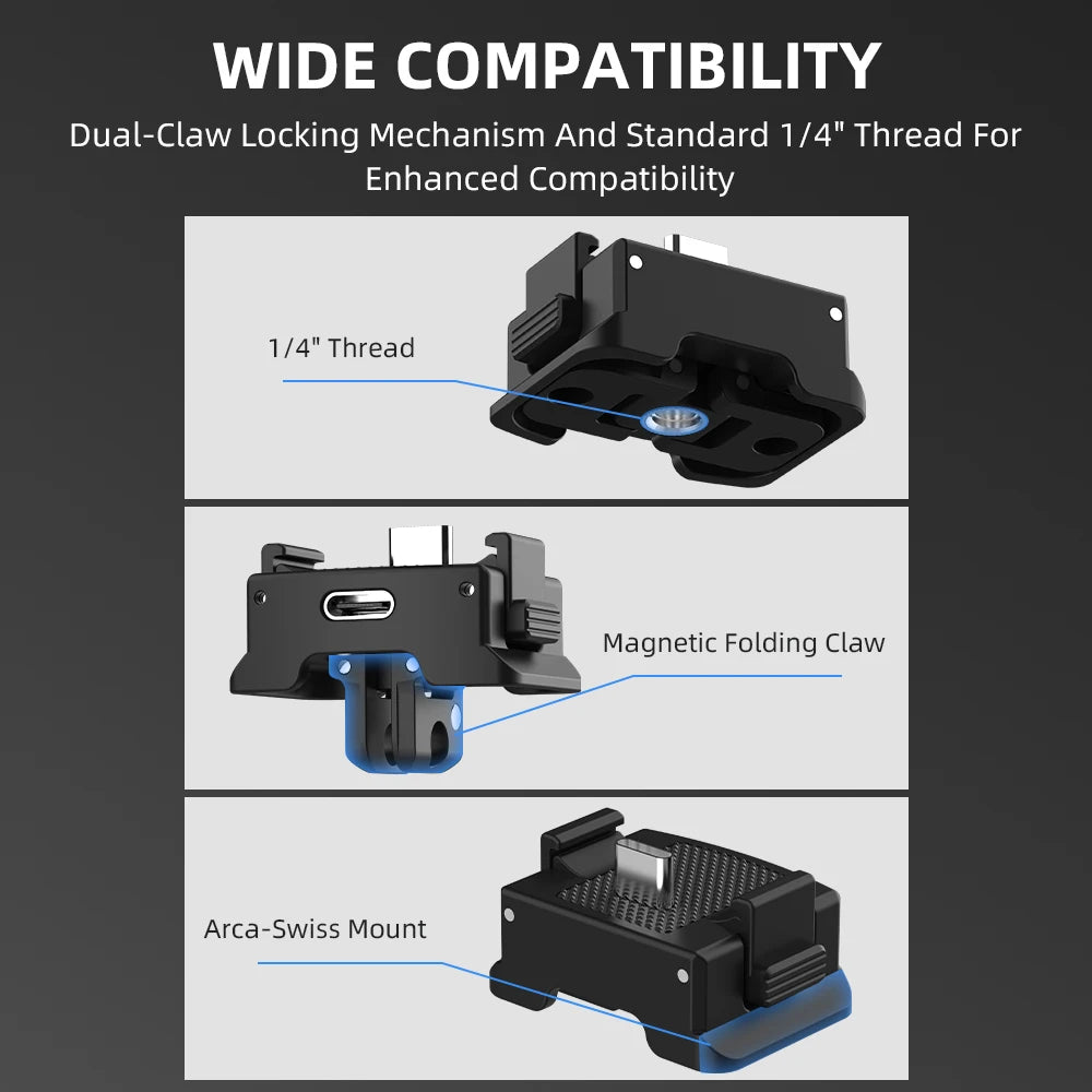 Flymile Charging Multi-function Quick-Release Mount, for DJI Osmo Pocket 3/4 Accessories,Portable Black Stand,Charging Base