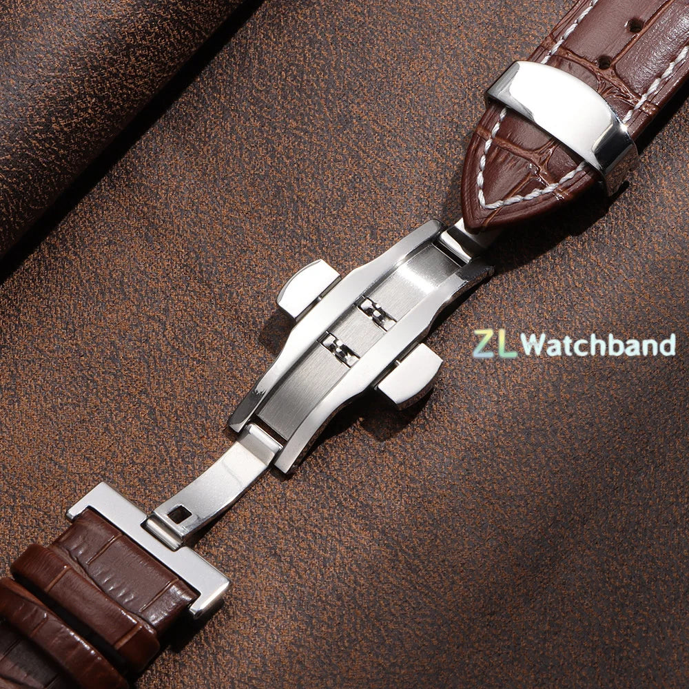 18mm 20mm 22mm Watch Band with Wooden Box Butterfly Clasp Watchband Replacement Genuine Leather Strap Bracelet Watch Accessories