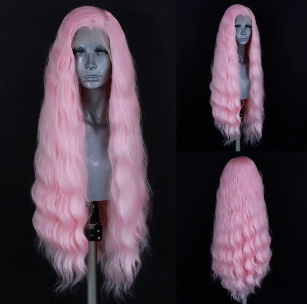 Platinum Blonde Wave Wig Synthetic Lace Front Wigs For Women Long Natural Wave Lace Hair White Black Pink Wig Loose Curl Cosplay