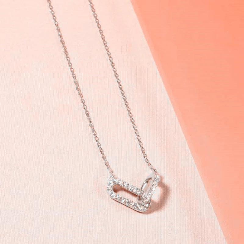 New 925 Sterling Silver Shiny Rectangle Double Zircon Circle CZ Zirconia Necklaces Pendants Gift For Girl Choker NK232
