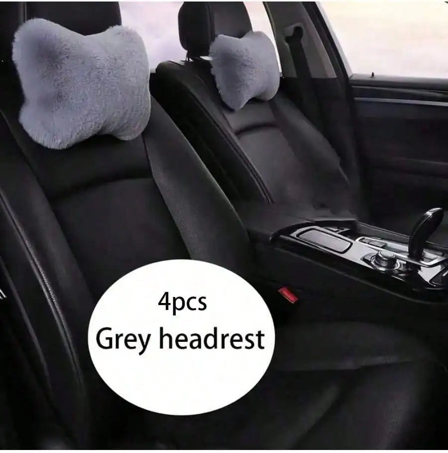 2/4pcs Luxury Plush Car Neck Pillows, Comfortable Neck Support, Faux Fur Texture, Soft Sponge Padding, Makes Traveling More Comfortable