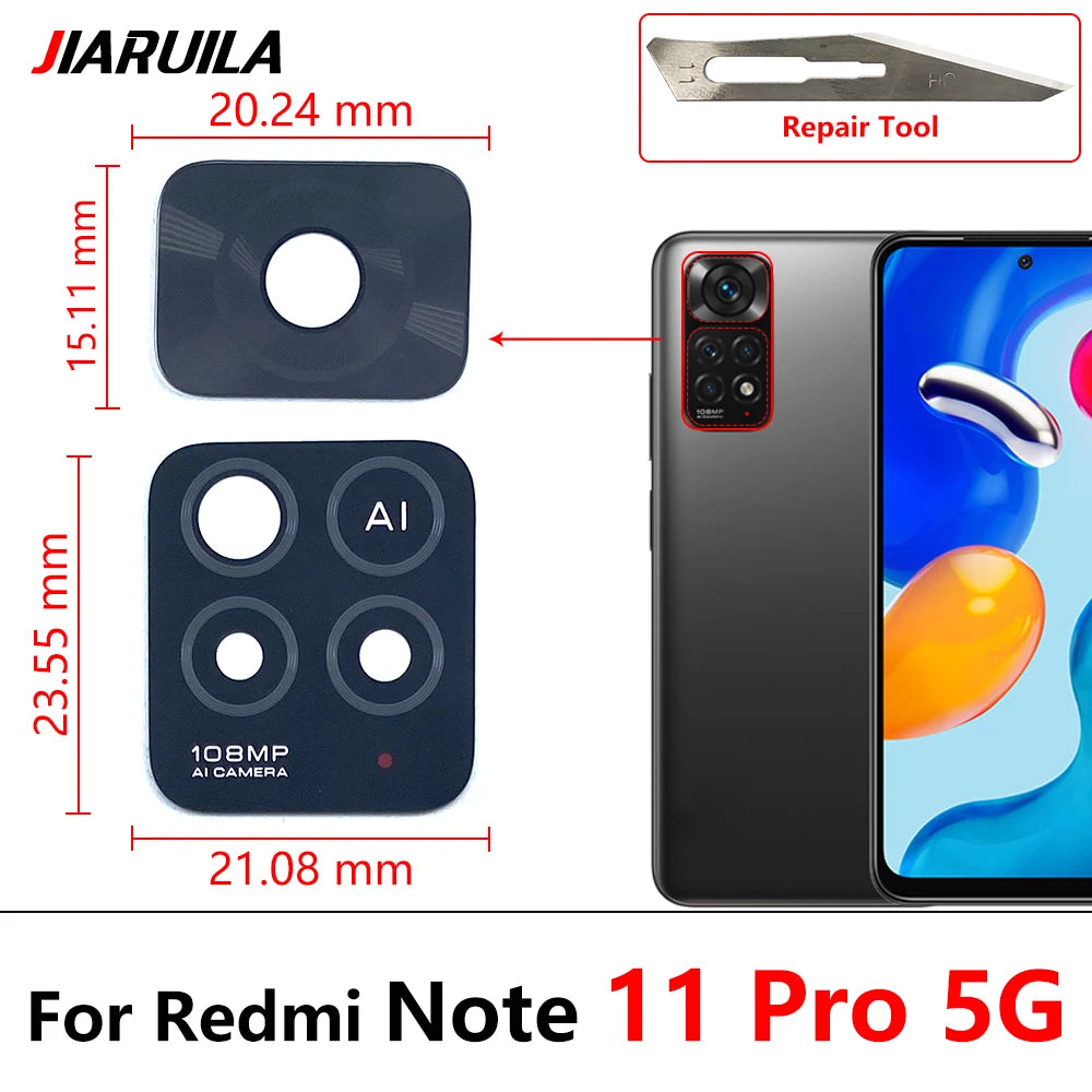 2PCS，NEW Back Rear Camera Glass Lens with Sticker Replacement Repair For Xiaomi Redmi Note 11T 11 10T 5G 10S 10 Pro Plus 5G