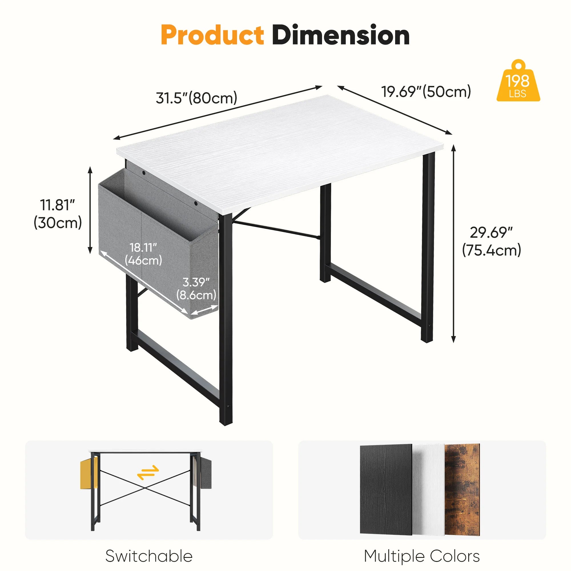 JHK 31IN to 55IN Computer Office Desk Writing Study Office Gaming Table with Storage Bag Metal Frame Wood Tabletop Easy Assembly