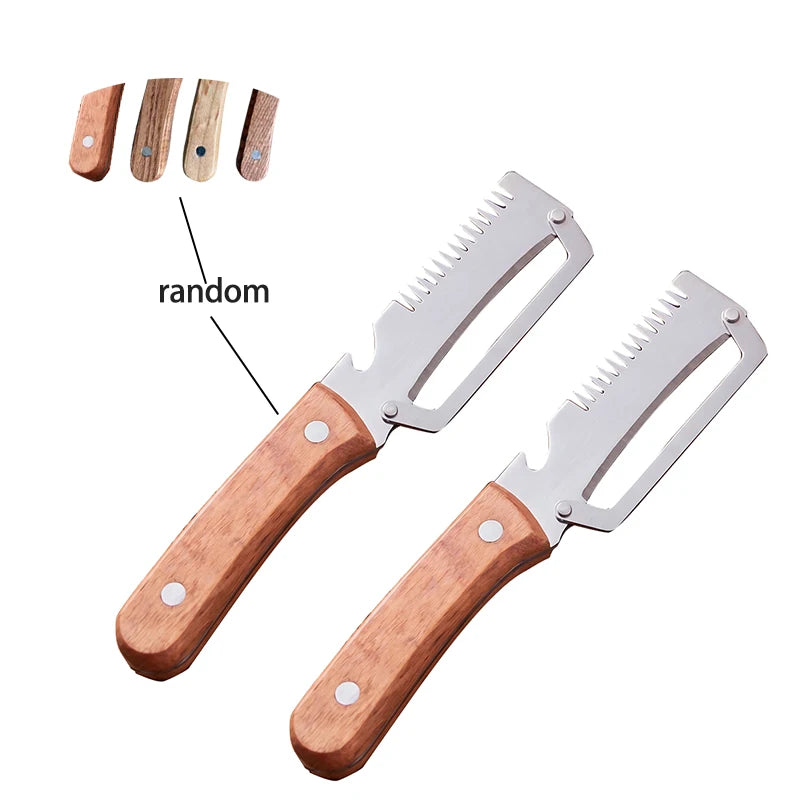 Stainless Steel Vegetable Peeler with Wooden Handle 3-in-1 Fruit Potato Peeler with Bottle Opener Kitchen Peeling Cooking Tools