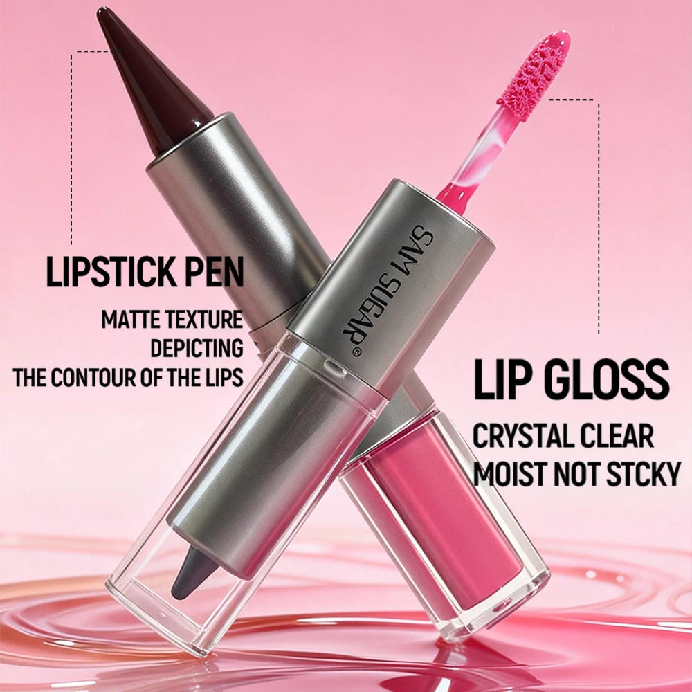Double Head Lip Gloss Lipliner Two in One Moisturizing Texture Durable Gloss Easy to Apply Natural Lip Makeup
