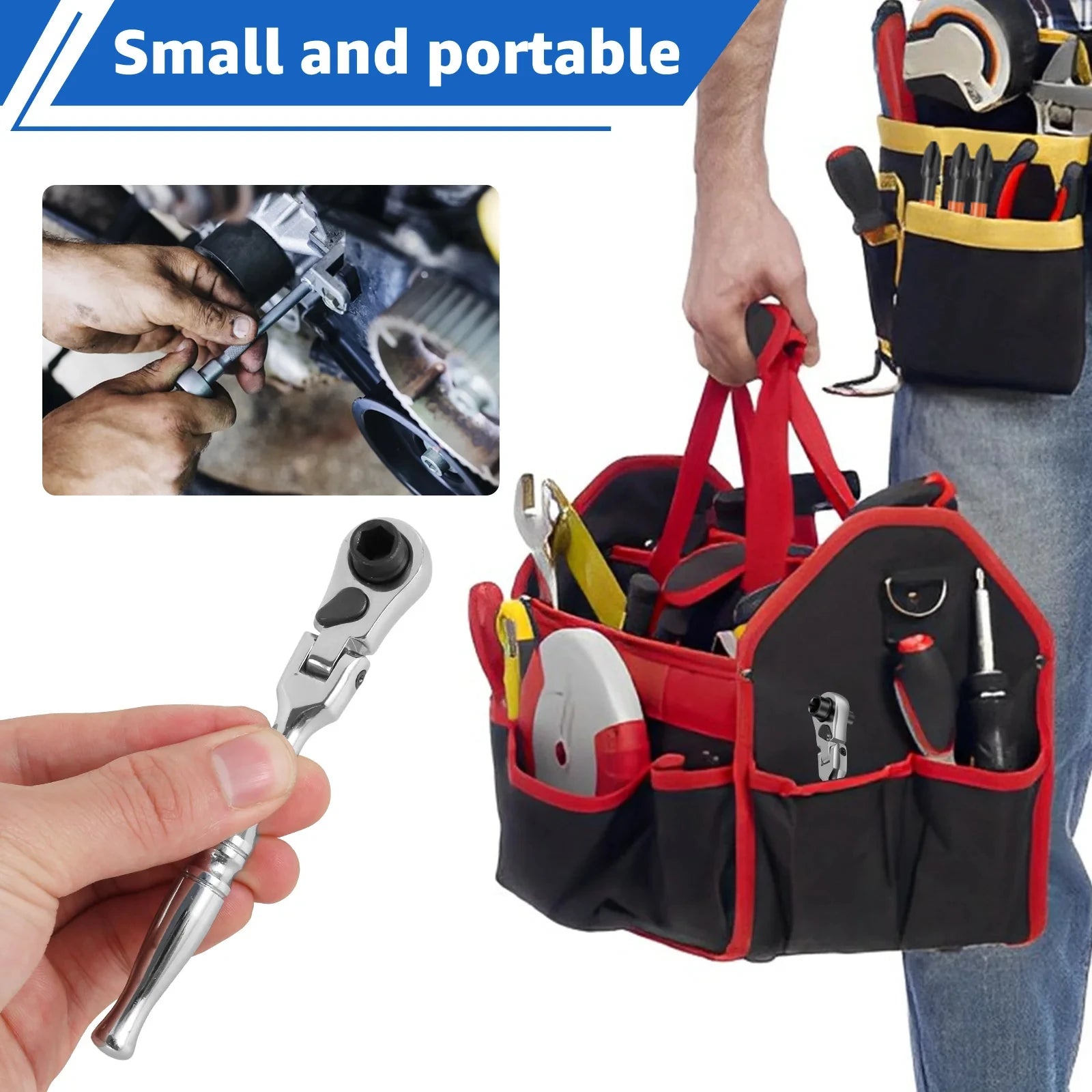 Ratchet Handle Chrome Vanadium Steel 2-in-1 Multi-Purpose Reversible Resilient Head Ratchet Wrench 1/4'' Drive Ratchet Handle