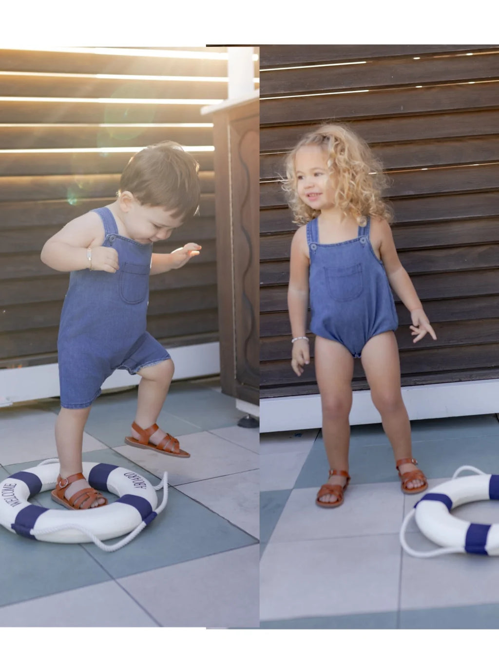 AP SS26 blue denim collection kids boys girls spring summer fashion jeans pleated skirt jumper shirt family clothing clothes