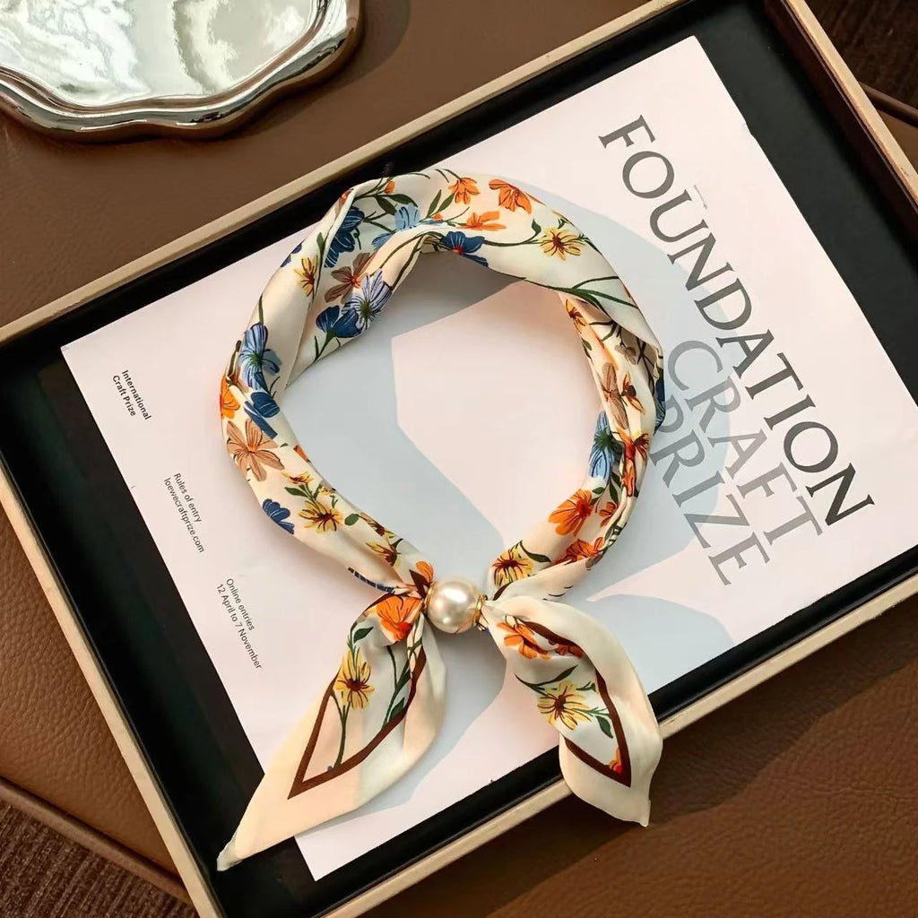 Korean Style Elegant Pearl Magnetic Scarf Women Summer Versatile Breathable Neckerchief Fashion Accessory Neck Wrap Scarves