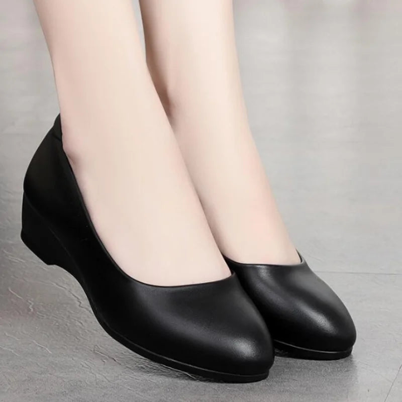 Cresfimix Women Classic High Quality Spring Wedge Heel Slip on Anti Skid Dance Shoes Lady Fashion Comfort Office Pumps A1418