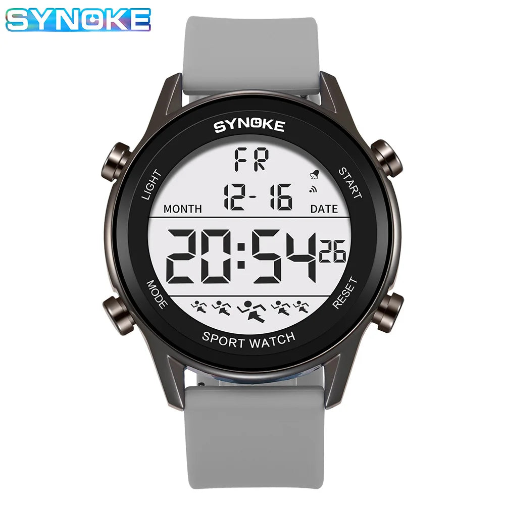 SYNOKE Men Outdoor Sports Multifunctional Waterproof Large Screen Display Luminous LED Digital For Men Fashion Silicon Watch