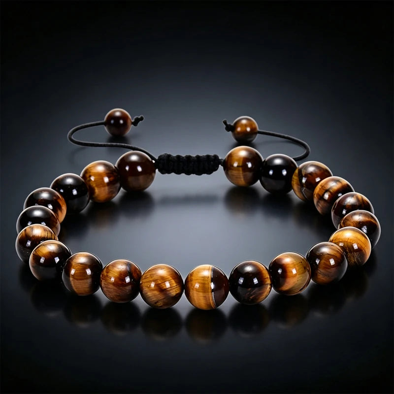 Multiple Style 8mm Natural Tiger Eyes Lava Rock Protection HANDMADE Bracelet Men's Gift