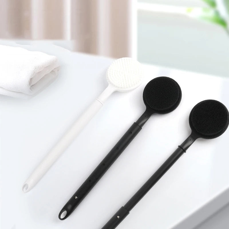 New Silicone Back Scrubber For Shower Bath Body Brush With Telescopic Adjustable Long Handle Double Sided Shower Brush