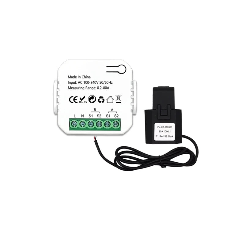 Smart ZigBee Energy Meter Bidirection 1, 2 Channel with Current Transformer Clamp App Monitor Power 80A 110V/240V 50/60Hz