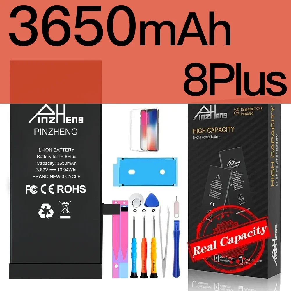 PINZHENG Real High Capacity Battery For iPhone 8 SE2020 6 6S 7 8Plus X Xs Max Xr Phone Replacement Batteries Warranty One Year