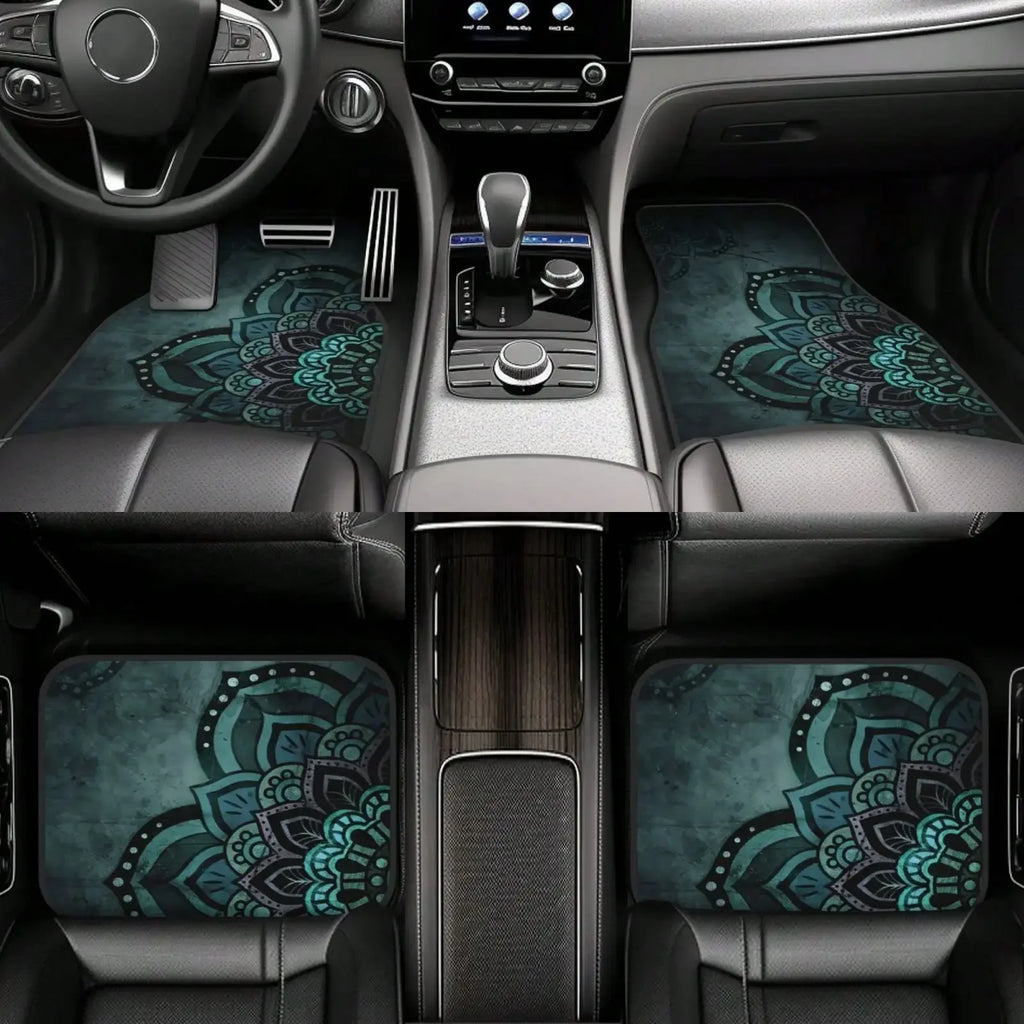 4pc Mandala pattern car floor mat non-slip and easy to clean, suitable for cars, SUVs, reinforced interior accessories