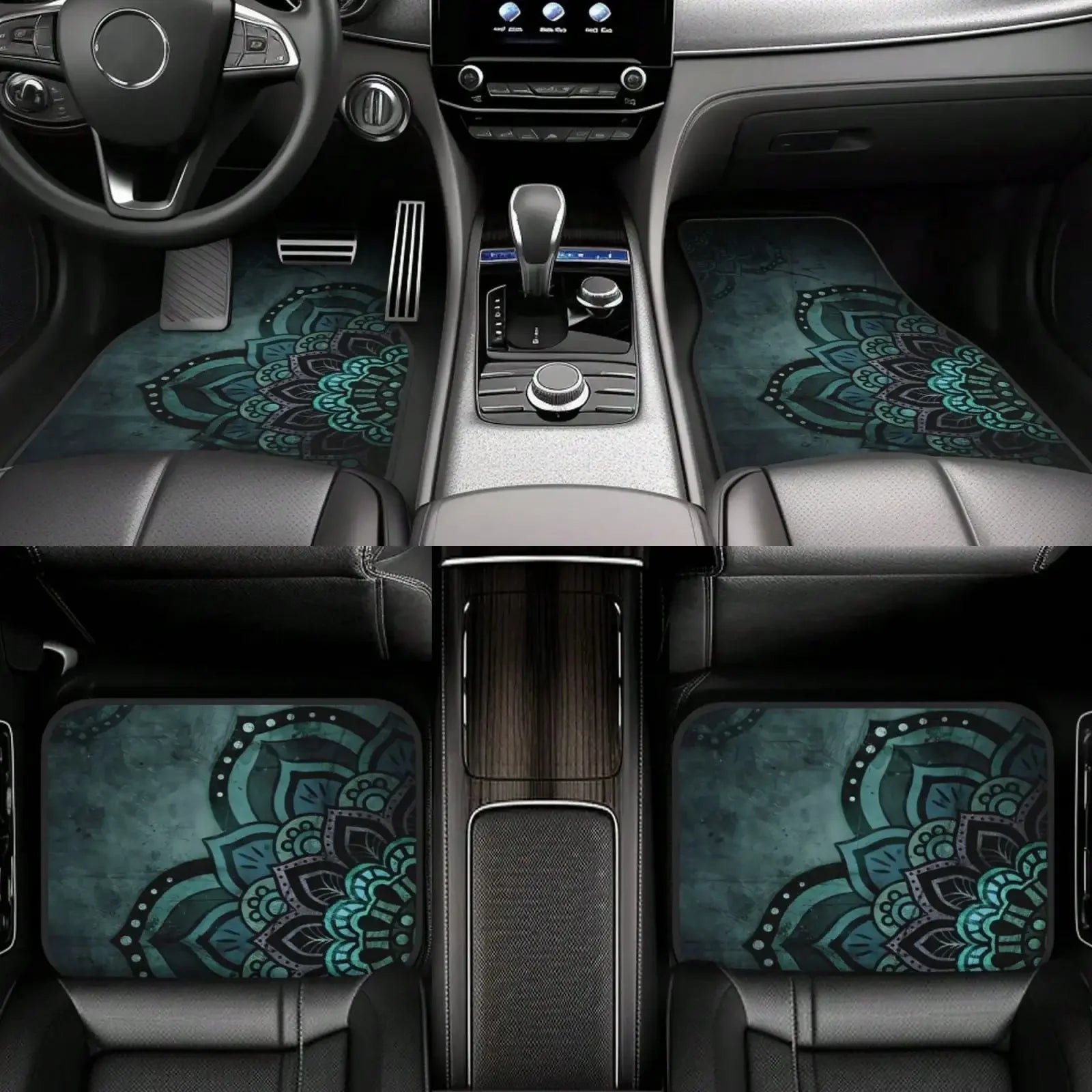 4pc Mandala pattern car floor mat non-slip and easy to clean, suitable for cars, SUVs, reinforced interior accessories