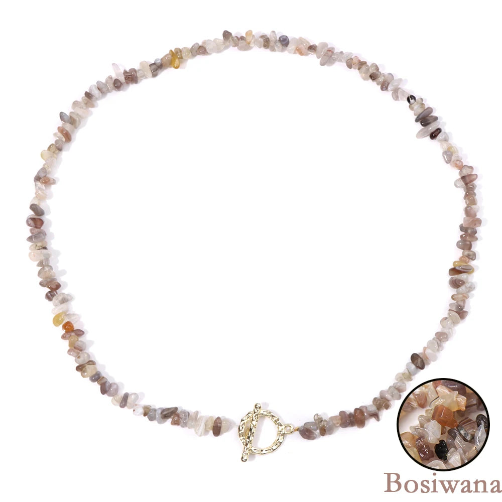 Healing Bohemian Gem Gravel Natural Semi-precious Stone Necklace Women's Fashion Necklace Jewelry Collares Para Mujer Female